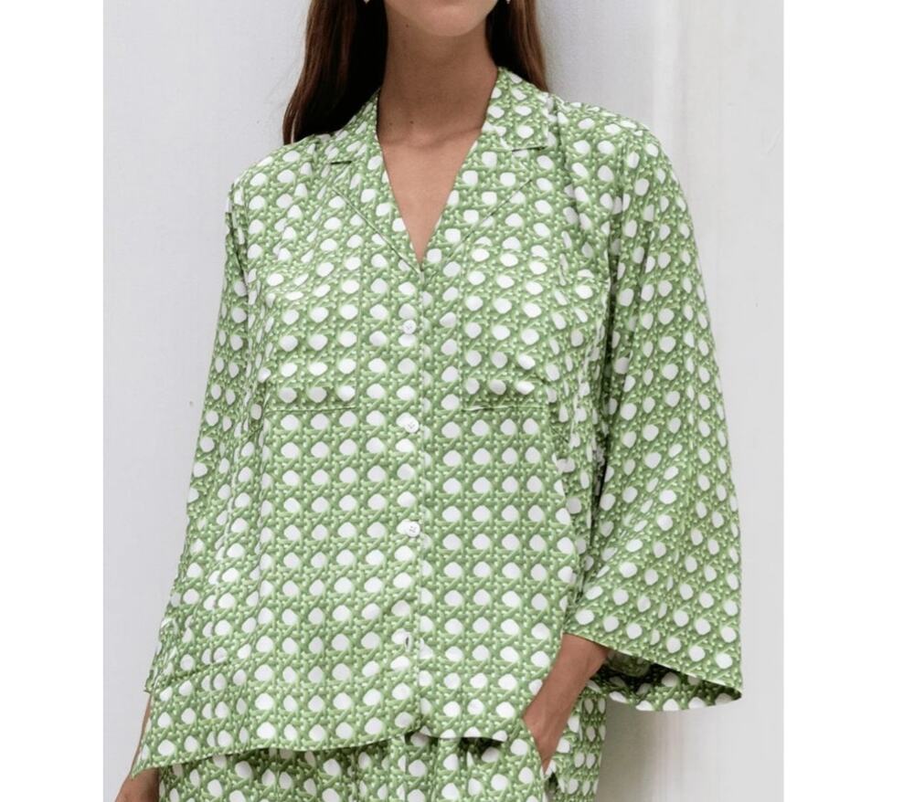Piyama Peta Sleep Top  Rattan Green Luxury Lounge/Sleep Top Size Small-Medum